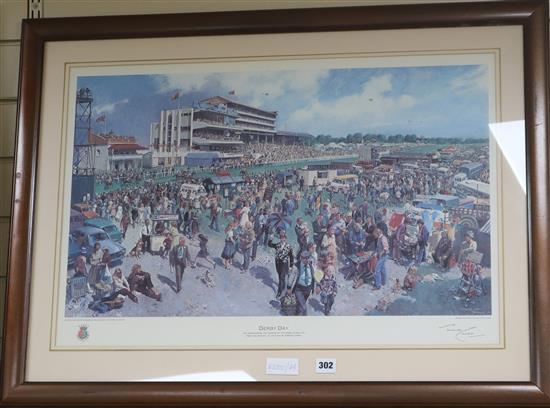 After Terence Cuneo, print, Derby Day, signed in pencil, 41 x 70cm